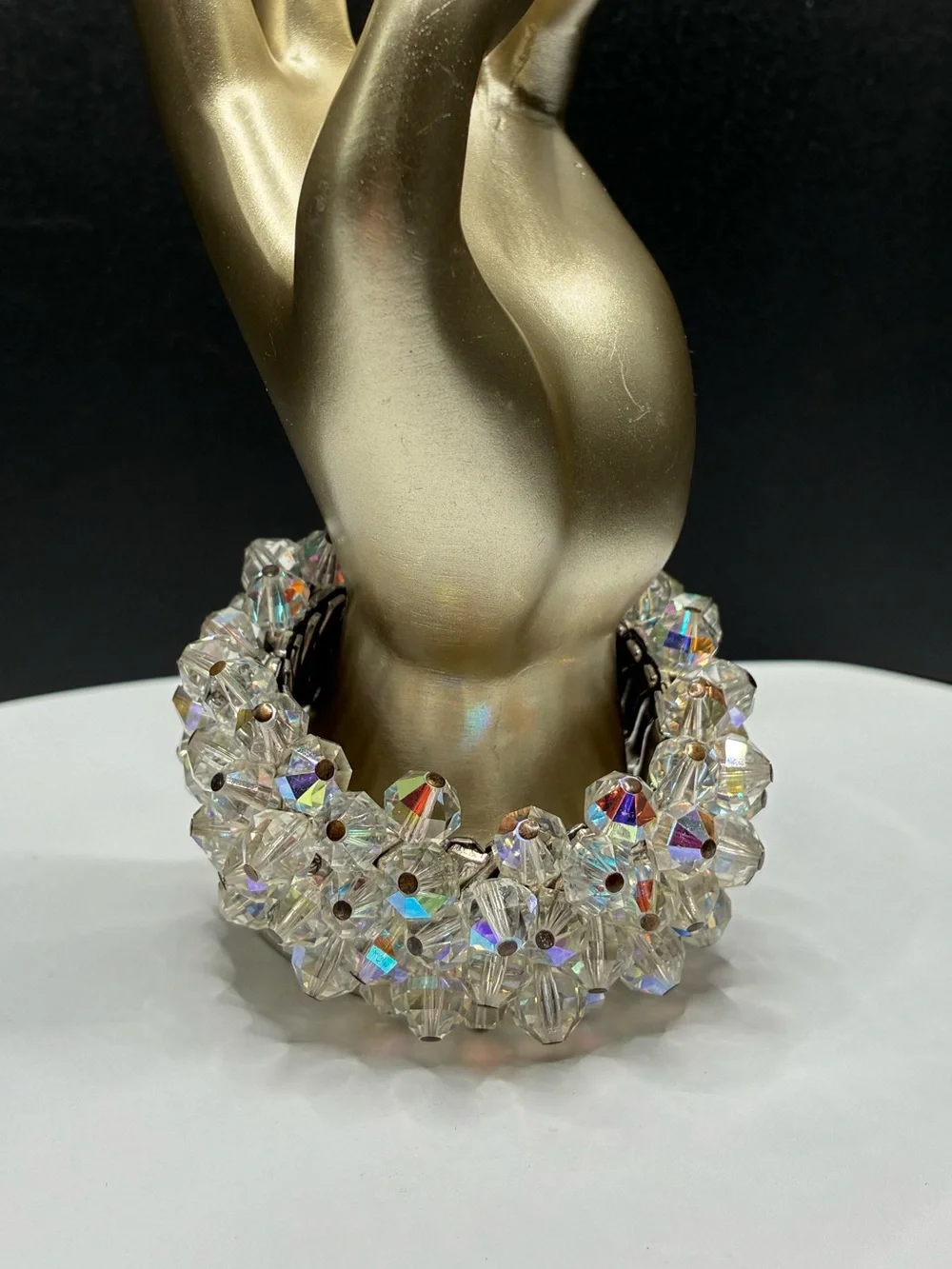 Vintage Chunky Crystal Aurora Bead Stretch Bracelet - Clear Iridescent